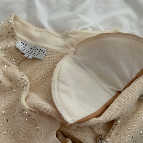 GORGEOUS Vintage St. John Collection IVORY Pearls Sequins Rhinestone Dress 6 - Picture 12 of 15